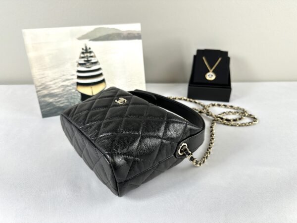 Chanel 25C Black Caviar Hobo Clutch on Chain with Light Gold Hardware