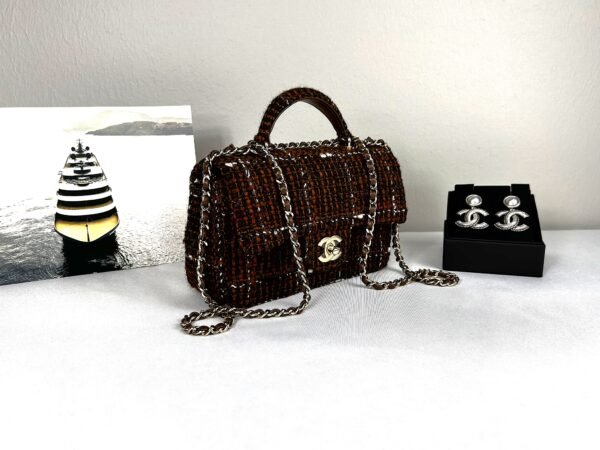 Chanel 24A Brown Tweed Top Handle Mini with Light Gold Hardware