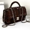 Chanel 24A Brown Tweed Top Handle Mini with Light Gold Hardware