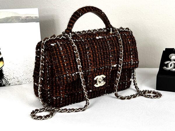 Chanel 24A Brown Tweed Top Handle Mini with Light Gold Hardware