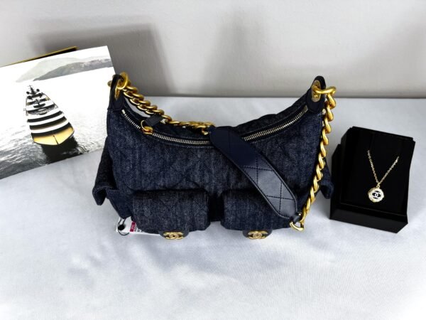 Chanel 25C Dark Blue Denim Trendy Pockets Small Hobo Bag