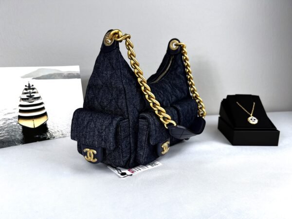 Chanel 25C Dark Blue Denim Trendy Pockets Small Hobo Bag
