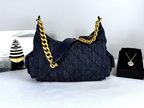 Chanel 25C Dark Blue Denim Trendy Pockets Small Hobo Bag