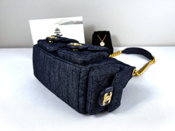 Chanel 25C Dark Blue Denim Trendy Pockets Small Hobo Bag