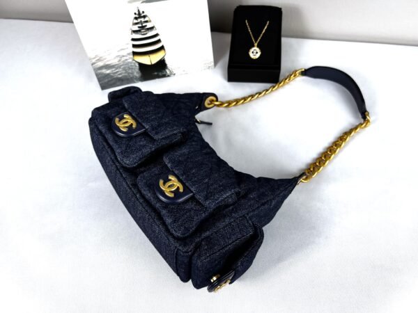 Chanel 25C Dark Blue Denim Trendy Pockets Small Hobo Bag