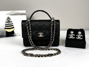Chanel 25C Black Caviar Backpack with Light Gold Hardware