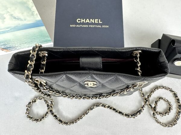 Chanel 25C Black Caviar Clutch on Chain with Light Gold Hardware