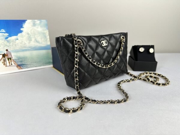 Chanel 25C Black Caviar Clutch on Chain with Light Gold Hardware