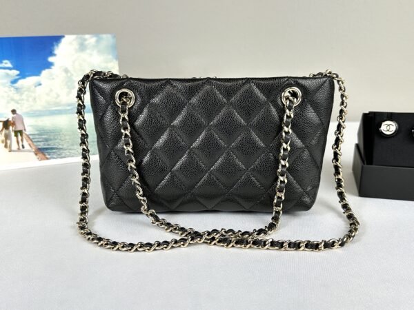 Chanel 25C Black Caviar Clutch on Chain with Light Gold Hardware