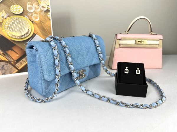 Chanel 25C Light Denim Rectangular Mini with Silver Hardware