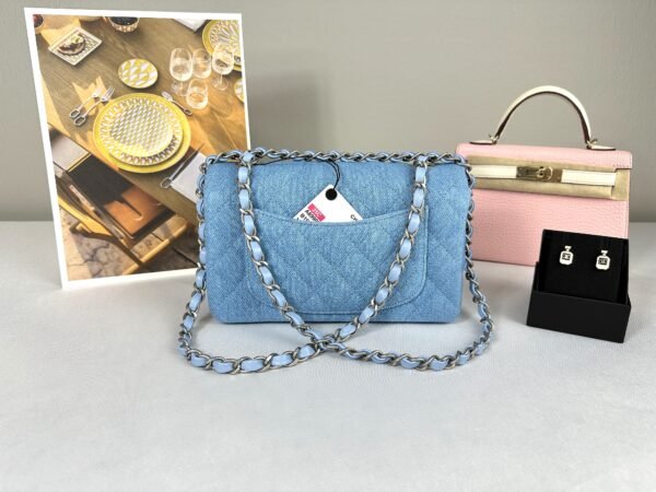 Chanel 25C Light Denim Rectangular Mini with Silver Hardware