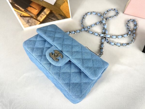 Chanel 25C Light Denim Rectangular Mini with Silver Hardware