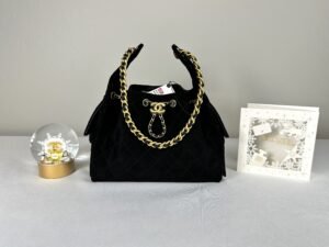 Chanel 25C Black Suede Maxi Pockets Small Hobo Bag