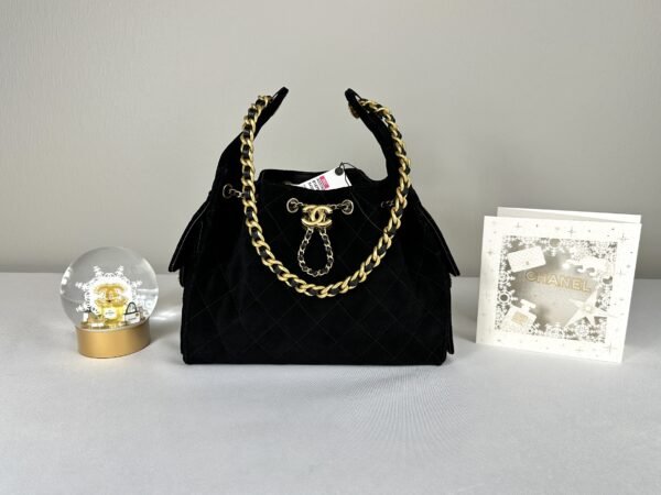 Chanel 25C Black Suede Maxi Pockets Small Hobo Bag