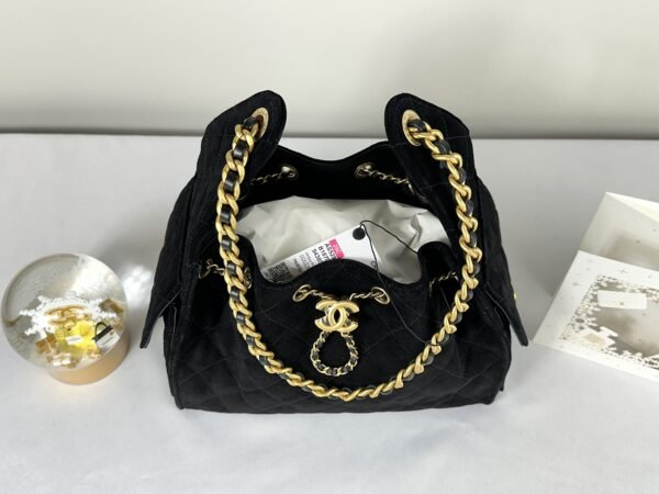 Chanel 25C Black Suede Maxi Pockets Small Hobo Bag