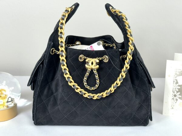 Chanel 25C Black Suede Maxi Pockets Small Hobo Bag