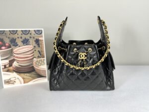 Chanel 25C Black Small Maxi Pockets Hobo Bag