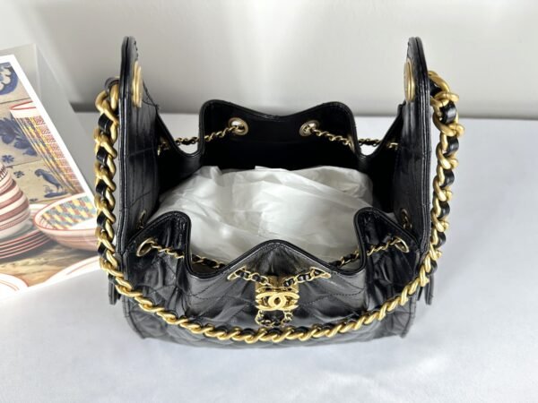 Chanel 25C Black Small Maxi Pockets Hobo Bag