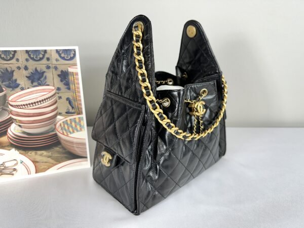 Chanel 25C Black Small Maxi Pockets Hobo Bag