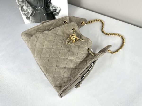 Chanel 25C Grey Suede Small Maxi Pockets Hobo Bag