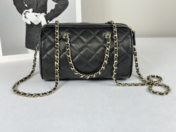 Chanel 25P Black Caviar Bowling Bag