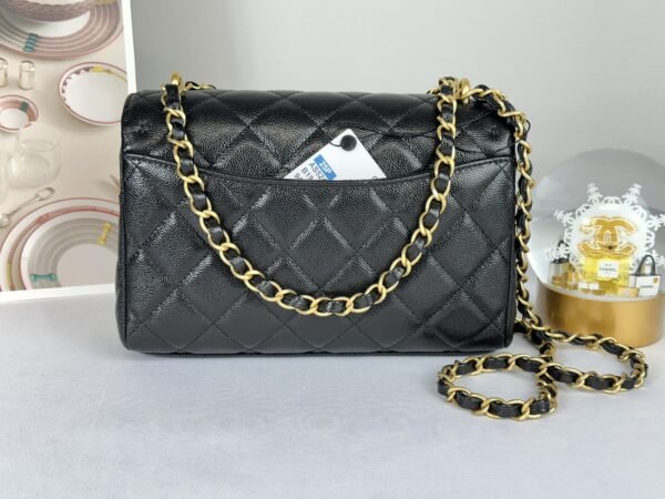 Chanel 25P Black Caviar Flap Bag with Matte Gold Hardware
