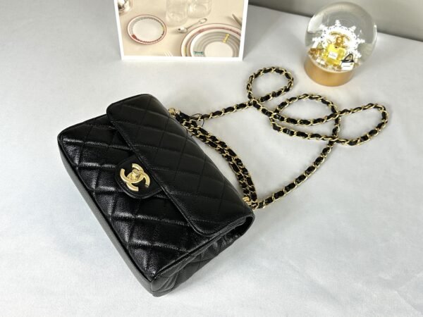 Chanel 25P Black Caviar Flap Bag with Matte Gold Hardware