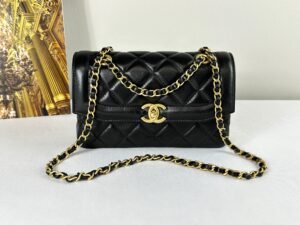 Chanel 25P Black Lambskin Flap Bag.