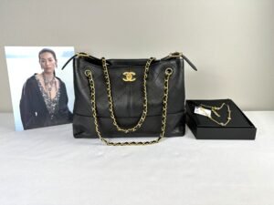 Chanel 25A Black Calfskin Small Shopping Tote