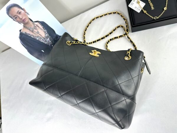 Chanel 25A Black Calfskin Small Shopping Tote