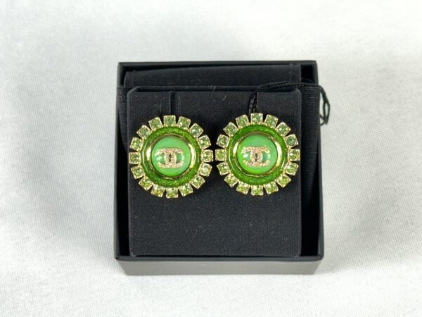 Chanel 24A Green Enamel and Crystal Earrings