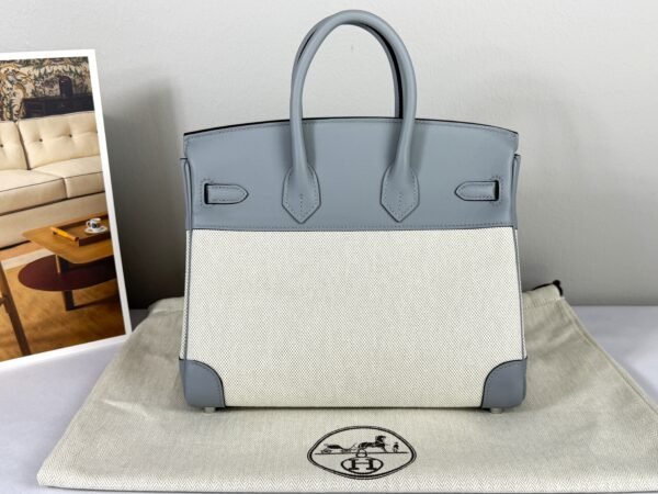 Hermès Gris Pantin Birkin 25 Canvas with Palladium Hardware