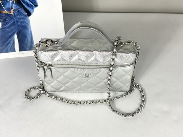 Chanel 26P Silver Caviar Slim Vanity