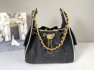 Chanel 26P Black Raffia Small 25 Bag