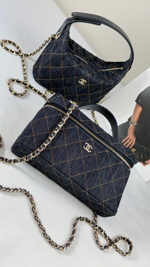 Chanel 26P Dark Blue Denim Slim Vanity with Light Gold Hardware