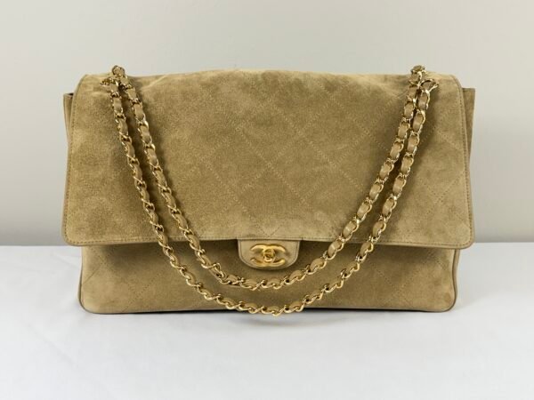 Chanel 26S Beige Suede Maxi Flap Bag