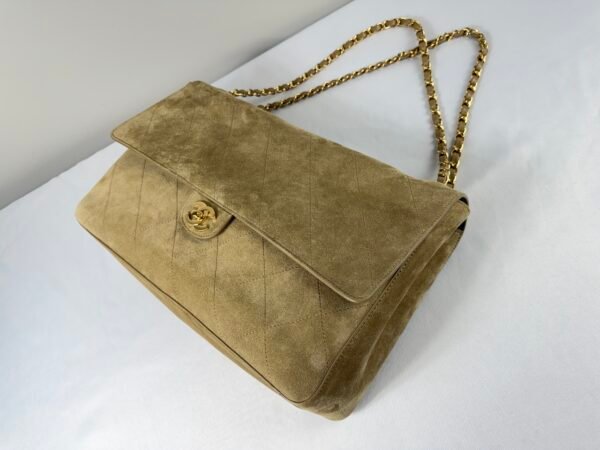 Chanel 26S Beige Suede Maxi Flap Bag